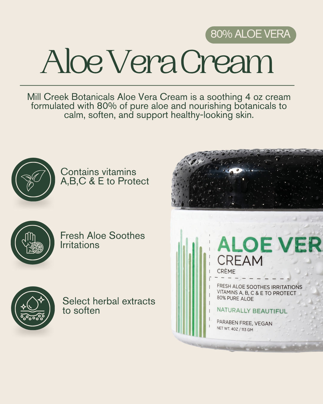 80% Aloe Vera Cream– Mill Creek Botanicals