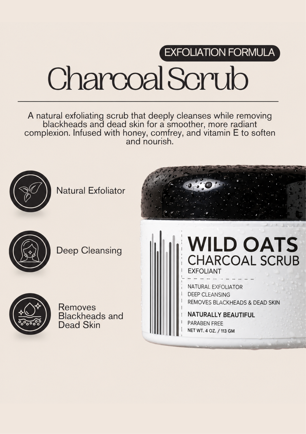Wild Oats Charcoal Scrub