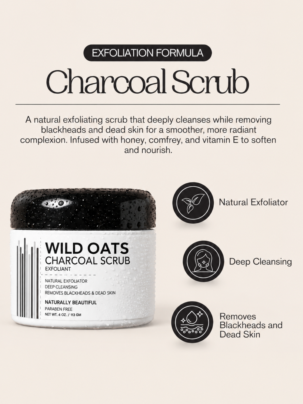 Wild Oats Charcoal Scrub