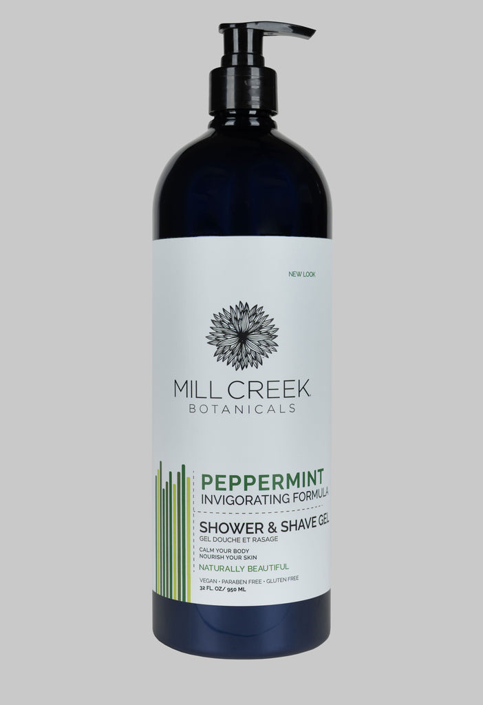 Value Size Peppermint Shower & Shave Gel 32 oz (NEW LOOK) - Mill Creek Botanicals
